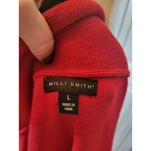 Red Sweater Knit Blazer Black Trim Pockets L Christmas Festive Party Office - Picture 9 of 9